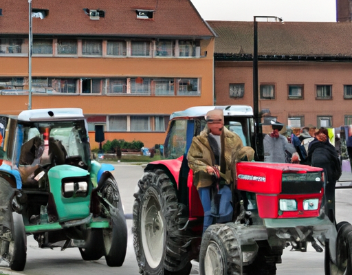 Bauern protestieren auf der Straße mit Traktoren