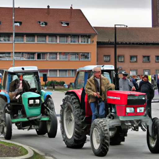 Bauern protestieren auf der Straße mit Traktoren